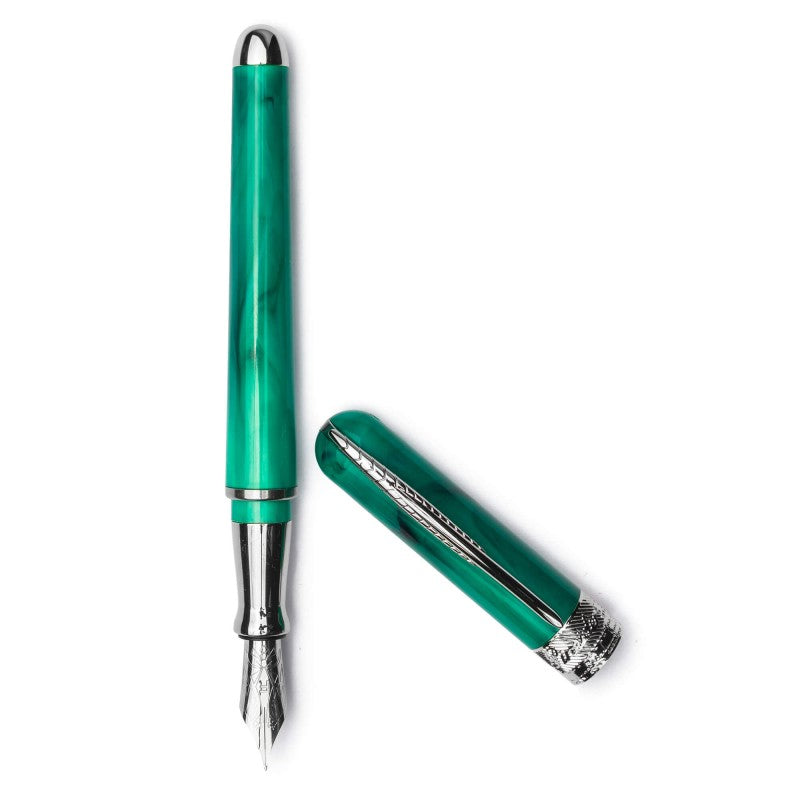 Pineider Pens | Avatar UR Fountain Pen | Forest Green Body with Palladium (Silver) Trim and a Steel Nib | 5 7/8" Length Capped