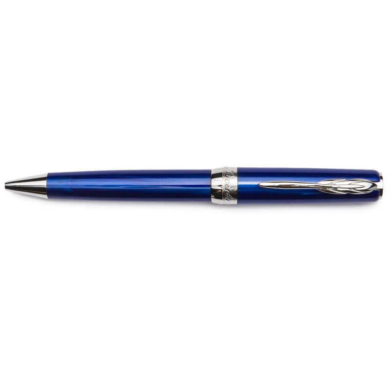 Pineider Pens | Full Metal Jacket Movie Ball Point Pen | Democratic Blue Pen with Palladium (Silver) Trim | 5.5" Length