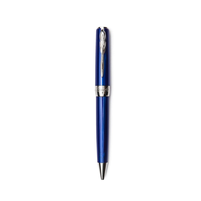 Pineider Pens | Full Metal Jacket Movie Ball Point Pen | Democratic Blue Pen with Palladium (Silver) Trim | 5.5" Length