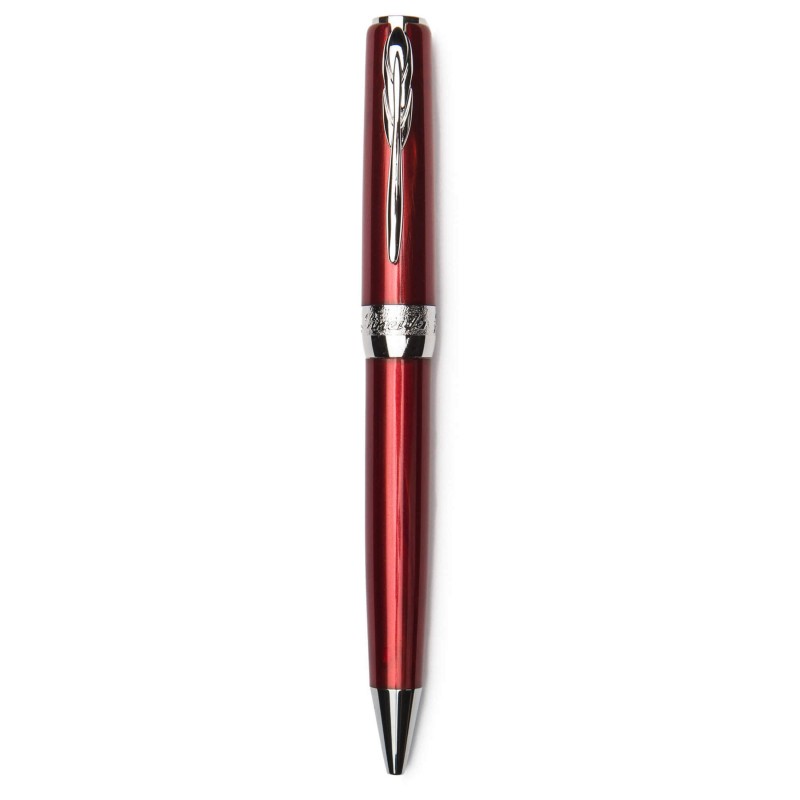 Pineider Pens | Full Metal Jacket Movie Ball Point Pen | Republican Red Pen with Palladium (Silver) Trim | 5.5" Length