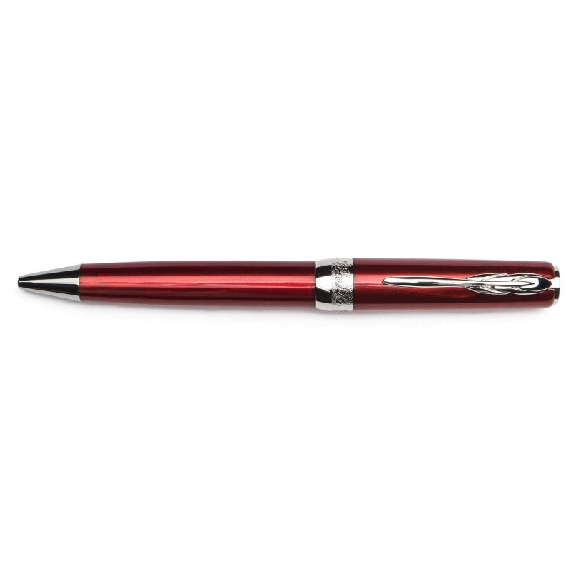 Pineider Pens | Full Metal Jacket Movie Ball Point Pen | Republican Red Pen with Palladium (Silver) Trim | 5.5" Length