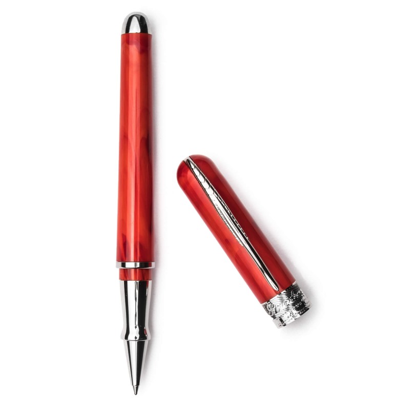 Pineider Pens | Avatar UR Roller Ball Pen | Real Red Pen with Palladium (Silver) Trim | 5 7/8"