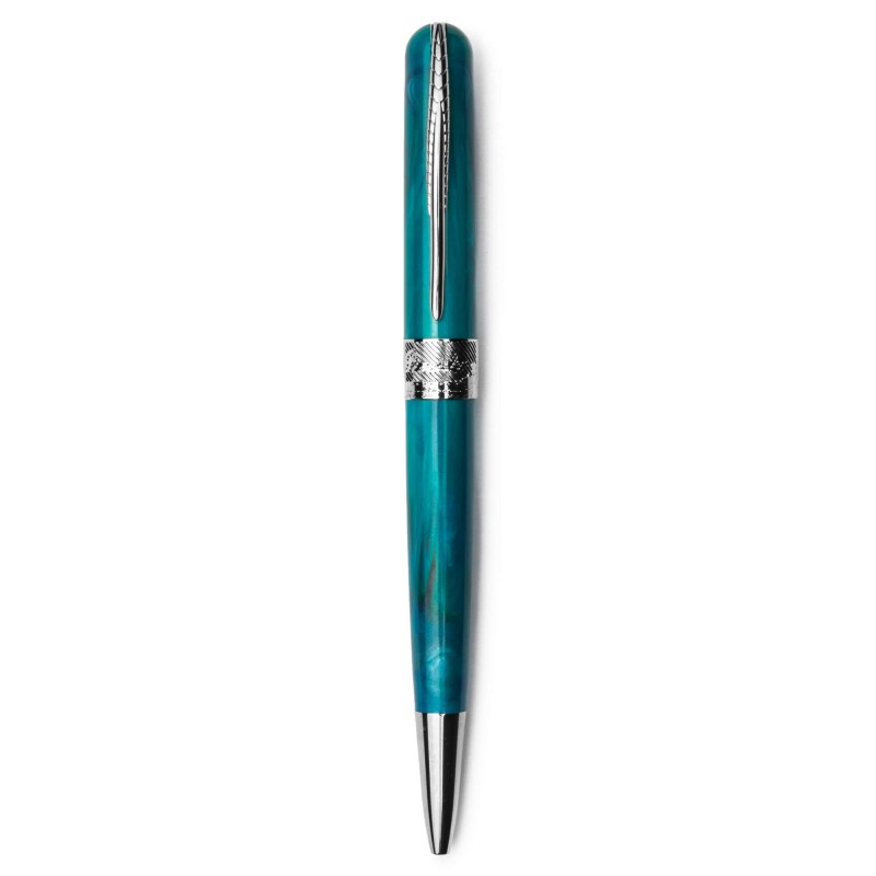 Pineider Pens | Avatar UR Ball Point Pen | Aqua Blue Pen with Palladium (Silver) Trim | 5 7/8"
