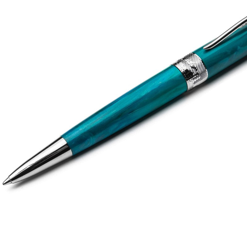 Pineider Pens | Avatar UR Ball Point Pen | Aqua Blue Pen with Palladium (Silver) Trim | 5 7/8"