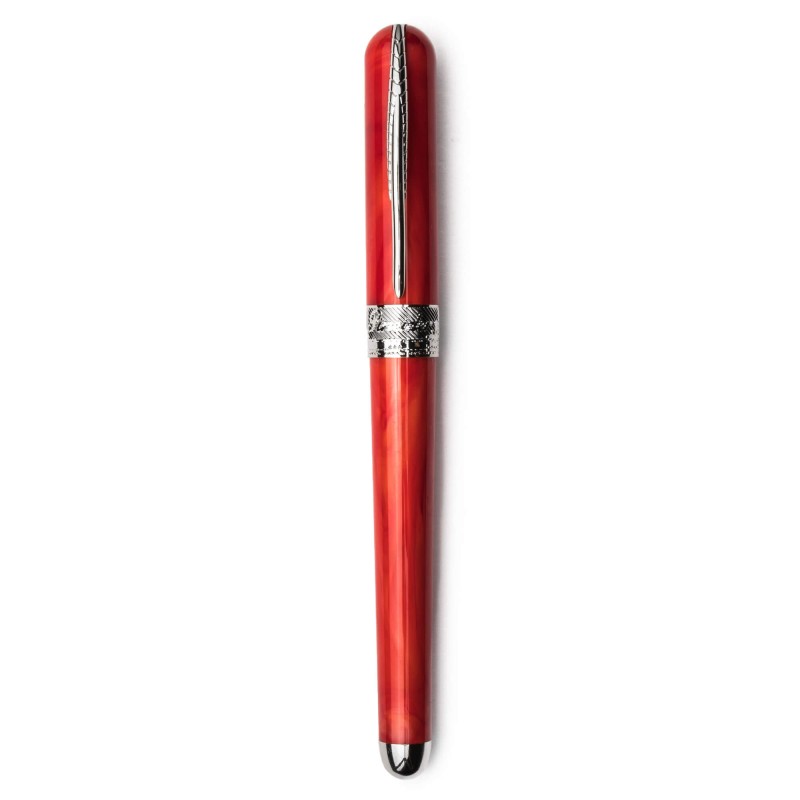 Pineider Pens | Avatar UR Fountain Pen | Real Red Body with Palladium (Silver) Trim and a Steel Nib | 5 7/8" Length Capped