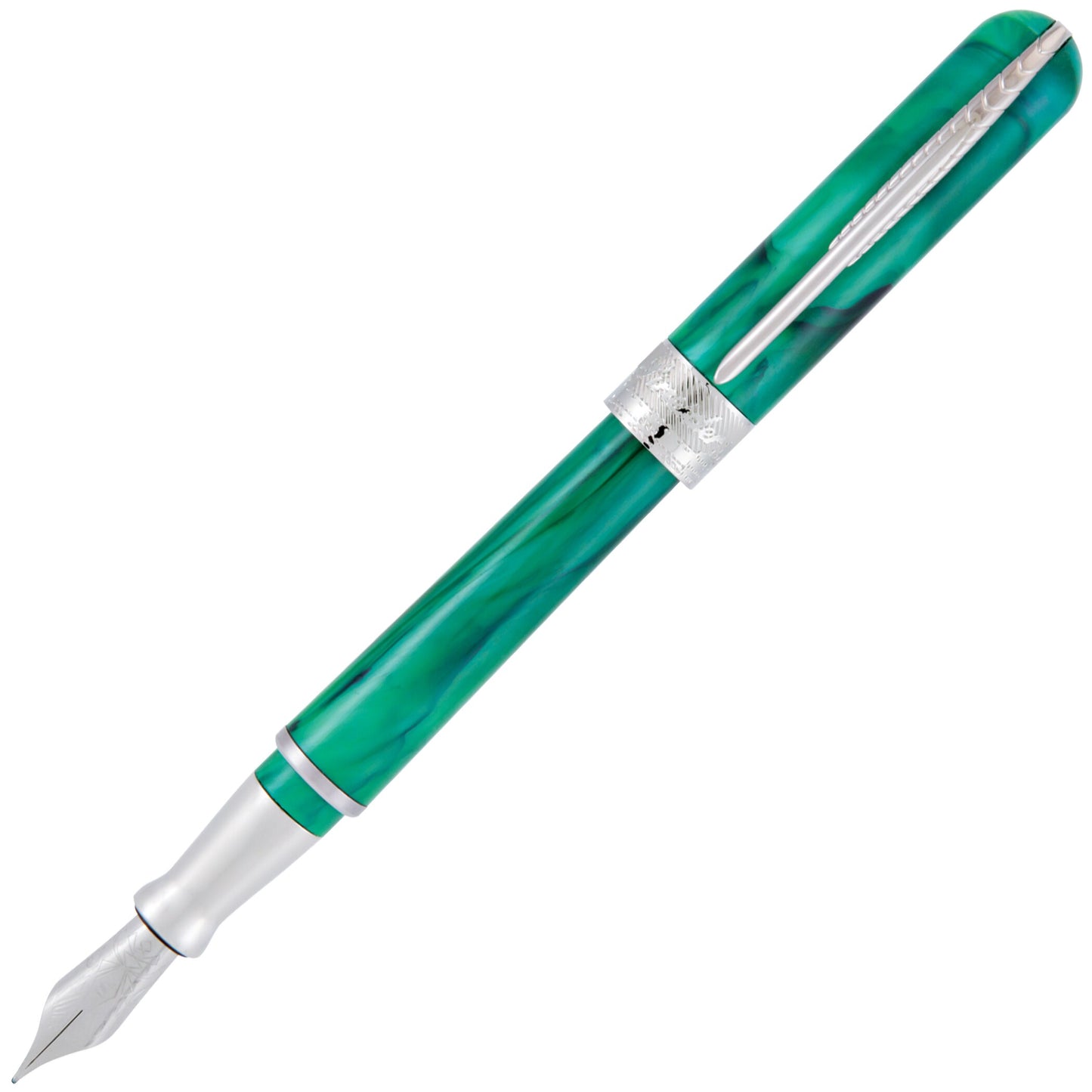 Pineider Pens | Avatar UR Fountain Pen | Forest Green Body with Palladium (Silver) Trim and a Steel Nib | 5 7/8" Length Capped