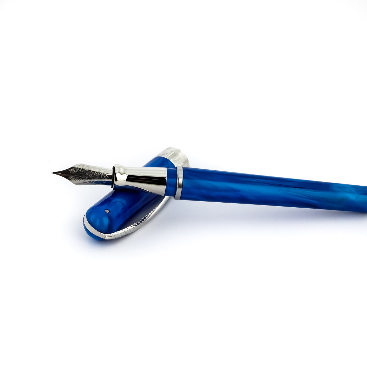 Pineider Pens | Avatar UR Fountain Pen | Royal Blue / Neptune Blue Body with Palladium (Silver) Trim and a Steel Nib | 5 7/8" Length Capped