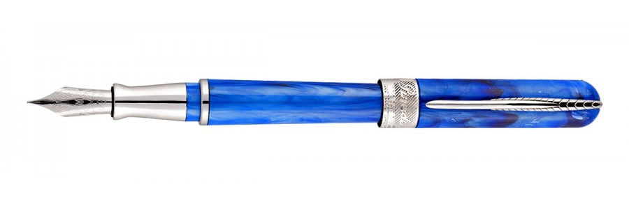 Pineider Pens | Avatar UR Fountain Pen | Royal Blue / Neptune Blue Body with Palladium (Silver) Trim and a Steel Nib | 5 7/8" Length Capped