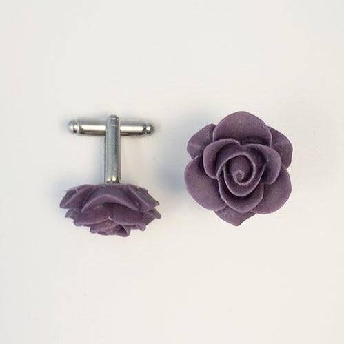 Flower Cufflinks | Plum Floral Cuff Links | Matte Finish Cufflinks | Hand Made in USA-Cufflinks-Sterling-and-Burke