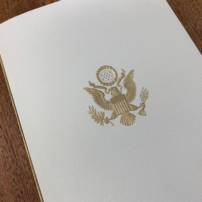 Bahrain Embassy Proof | Program Cover to Match with White House | Gold Crest and Gold Tie Cord | Highest Quality Engraving | Diplomatic Program Folder | Studio Burke Ltd