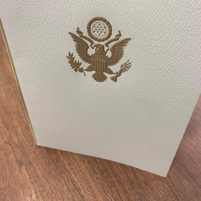 Bahrain Embassy Proof | Program Cover to Match with White House | Gold Crest and Gold Tie Cord | Highest Quality Engraving | Diplomatic Program Folder | Studio Burke Ltd
