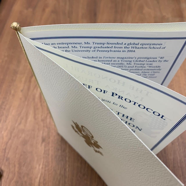 Program Cover | White House Seal | Gold Engraved Custom Seal on Cover | Highest Quality Engraving | Diplomatic Program Folder