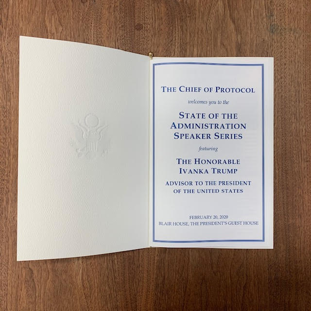 Program Cover | White House Seal | Gold Engraved Custom Seal on Cover | Highest Quality Engraving | Diplomatic Program Folder