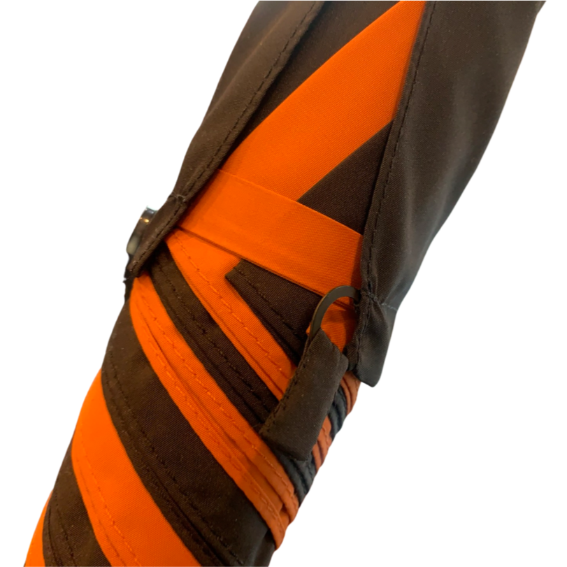 Burke Umbrellas | Golf Umbrella | Princeton Univ. Orange and Black | Polished Chestnut Crook Handle | Custom Colors Canopy | England's Finest Umbrella | The Fox Umbrella