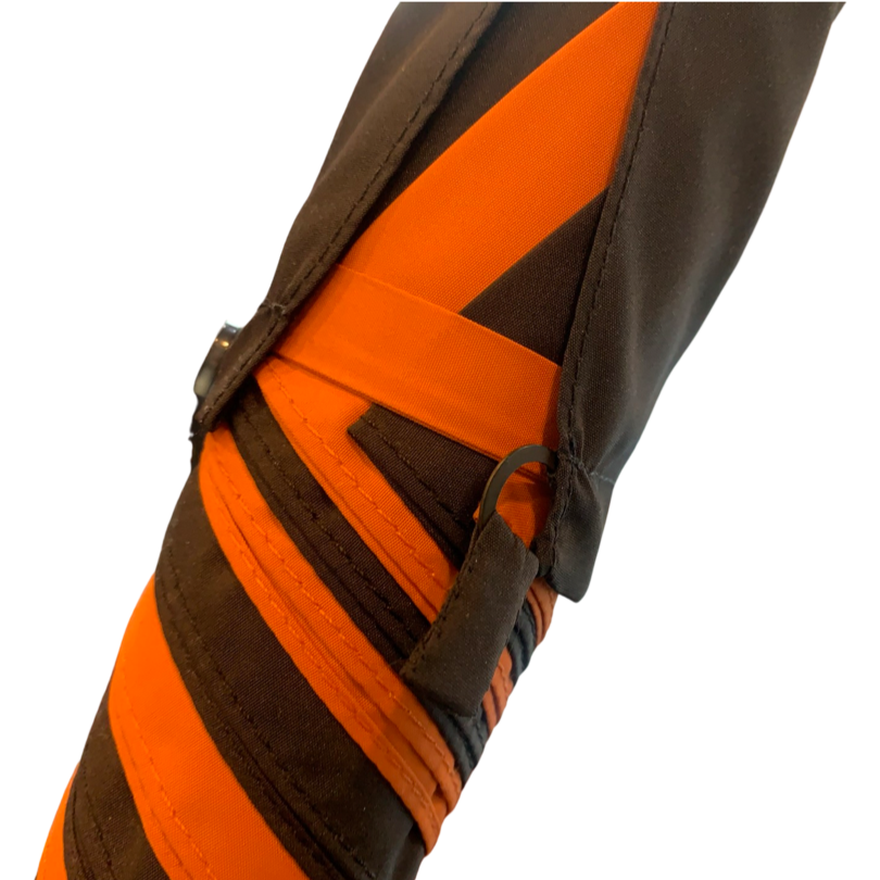 Burke Umbrellas | Golf Umbrella | Princeton Univ. Orange and Black | Polished Chestnut Crook Handle | Custom Colors Canopy | England's Finest Umbrella | The Fox Umbrella