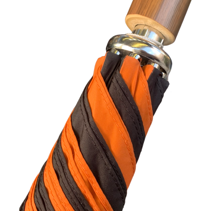 Burke Umbrellas | Golf Umbrella | Princeton Univ. Orange and Black | Polished Chestnut Crook Handle | Custom Colors Canopy | England's Finest Umbrella | The Fox Umbrella
