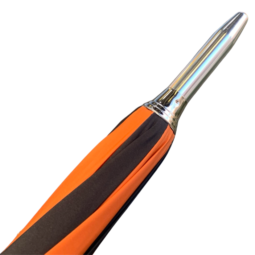Burke Umbrellas | Golf Umbrella | Princeton Univ. Orange and Black | Polished Chestnut Crook Handle | Custom Colors Canopy | England's Finest Umbrella | The Fox Umbrella