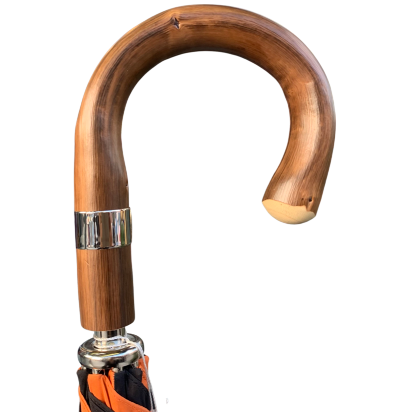 Burke Umbrellas | Golf Umbrella | Princeton Univ. Orange and Black | Polished Chestnut Crook Handle | Custom Colors Canopy | England's Finest Umbrella | The Fox Umbrella