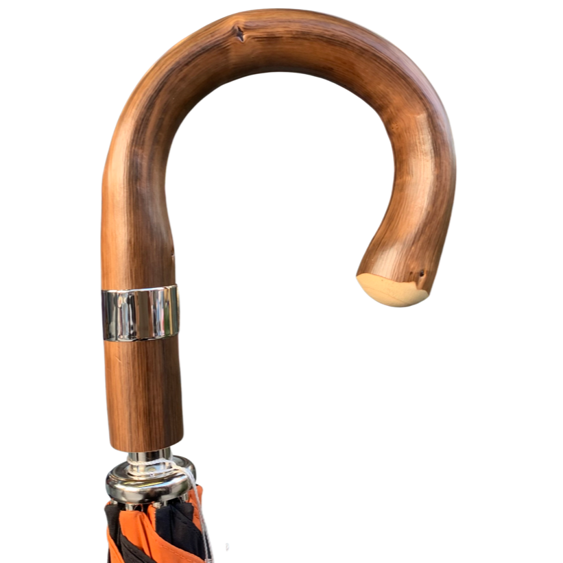 Burke Umbrellas | Golf Umbrella | Princeton Univ. Orange and Black | Polished Chestnut Crook Handle | Custom Colors Canopy | England's Finest Umbrella | The Fox Umbrella