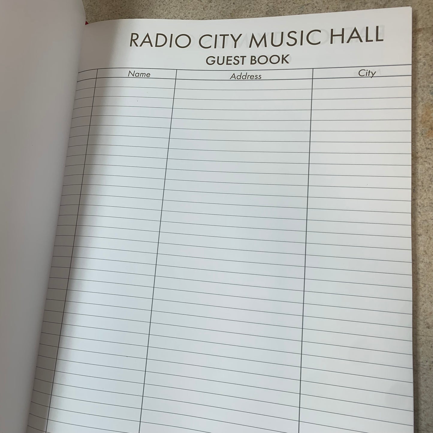 Custom Guest Book | Radio City Music Hall | Extra Large Format | Approx. 15 by 24 inches | 100 + Pages Archival Paper | Printed on Both Sides | Leather Bound