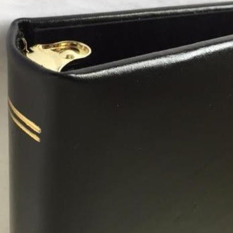Ring Binder | Black Leather | Gold Tooling | Funeral Guest Book | Calf Leather Condolence Book | Funeral Registry | Sympathy Book | Made in England | Charing Cross-Guest Book-Sterling-and-Burke