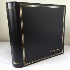 Ring Binder | Black Leather | Gold Tooling | Funeral Guest Book | Calf Leather Condolence Book | Funeral Registry | Sympathy Book | Made in England | Charing Cross-Guest Book-Sterling-and-Burke