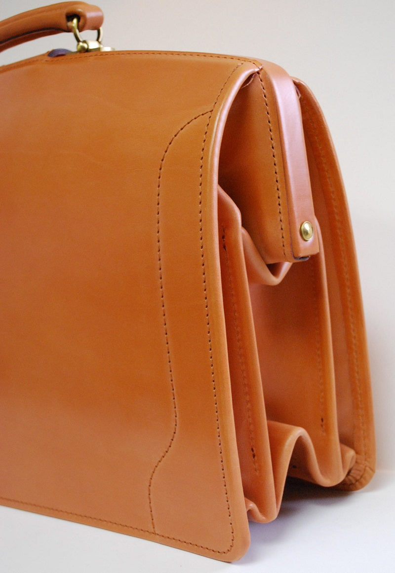 Top Frame Briefcase | Papworth Style | English Bridle Hide | Bespoke Production | Special 3 Position Round Lock | Hand Stitched | Made in England