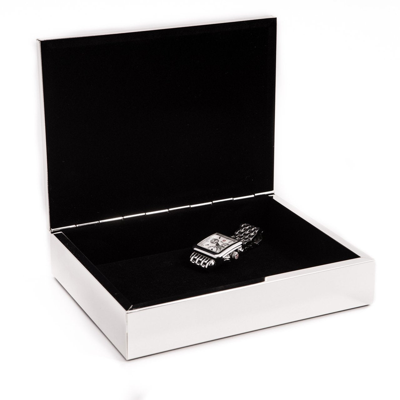 Silver Plate Stationery Box | Rectangular Desk Box | 6 by 8 Inch Silver Stationery Box | Custom Box for Corporate Gift Giving | Sterling and Burke Ltd-Desk Accessory-Sterling-and-Burke