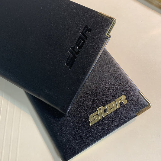 Sitar Personalization | Company Logo | Sample Stamping on Leather | Gold Stamp and Blind Embossing