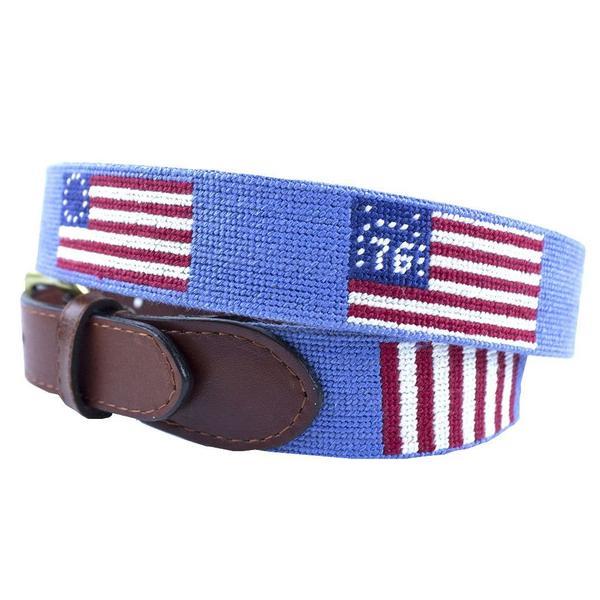 Needlepoint Collection | Vintage American Flags Needlepoint Belt | Flags of our Fathers | USA Flag Needlepoint Belt | Smathers and Branson-Belt-Sterling-and-Burke