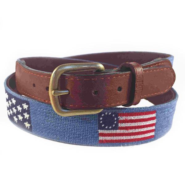 Needlepoint Collection | Vintage American Flags Needlepoint Belt | Flags of our Fathers | USA Flag Needlepoint Belt | Smathers and Branson-Belt-Sterling-and-Burke