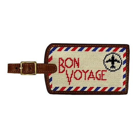 Needlepoint Collection | Bon Voyage Needlepoint Luggage Tag | Smathers and Branson-Luggage Tag-Sterling-and-Burke
