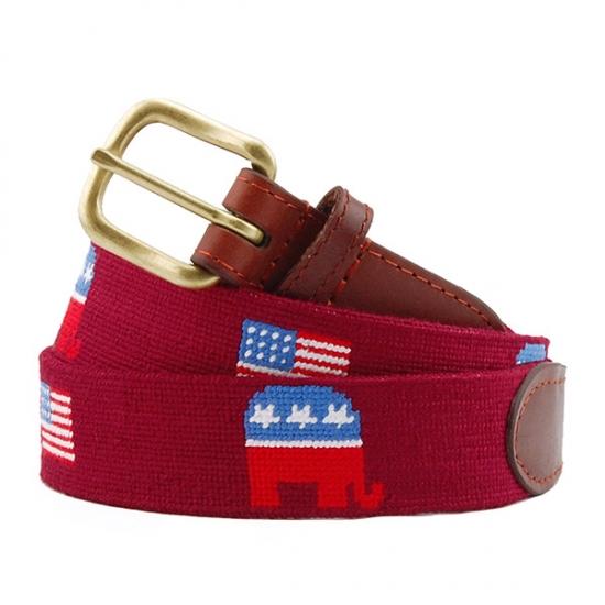 Needlepoint Collection | Republican Needlepoint Belt | Garnet | Smathers and Branson-Belt-Sterling-and-Burke