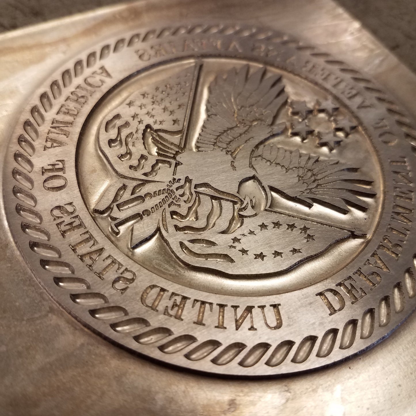 "" Production of Magnesium Die $150 | Company Logo and Crest | Stamping on Leather-Sterling-and-Burke