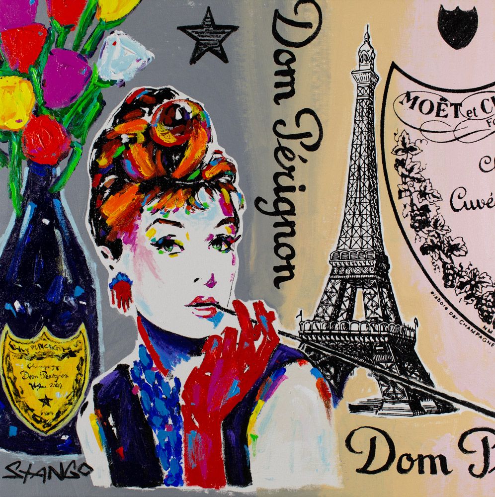 Stango Gallery: An American Icon: Audrey Hepburn | Grey Audrey Hepburn and Dom Perignon, Eiffel Tower | Gallery at Studio Burke, Washington, DC