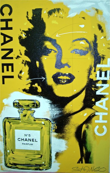 Stango Gallery: Iconic Marilyn | Yellow Marilyn Monroe and Chanel Bottle Pop Art | Gallery at Studio Burke, Washington, DC