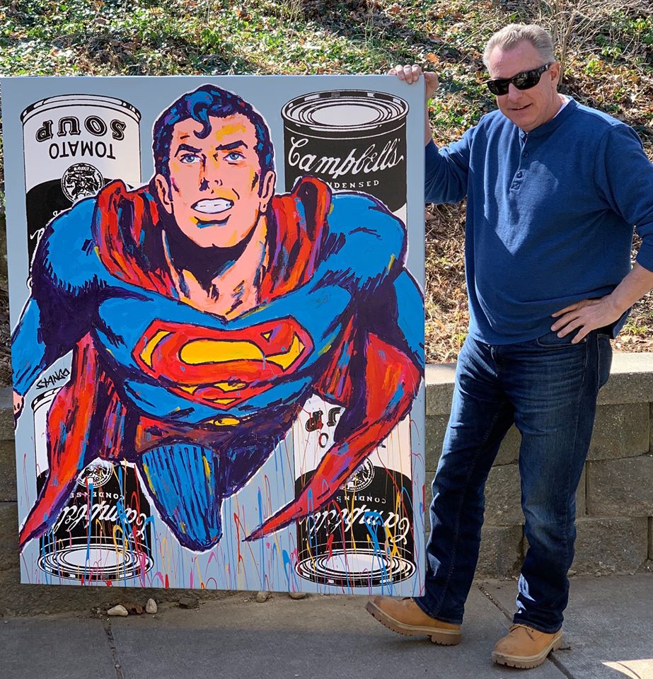 Painting by John Stango | Stango Gallery: American Super Hero: Superman | Superman and Soup Cans | USA Patriotic Artist | Washington, DC |