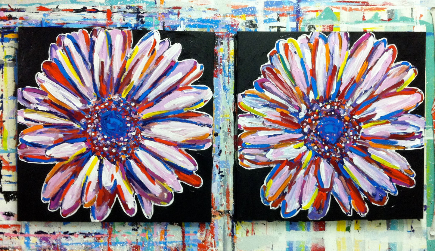 Stango Gallery: Flowers | Pastel on Black Daisy Pop Art | Custom Contemporary Art | Gallery Burke DC