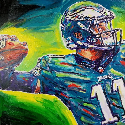 Painting by John Stango | Stango Gallery: American Football | Philadelphia Eagles Carson Wentz | USA Patriotic Artist | Washington, DC |