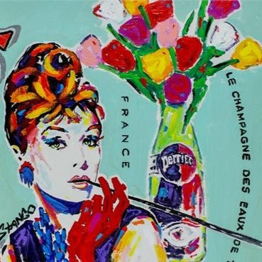 Stango Gallery: Flowers | Audrey's French Tulips in Perrier Bottle Pop Art | Custom Contemporary Art | Gallery Burke DC