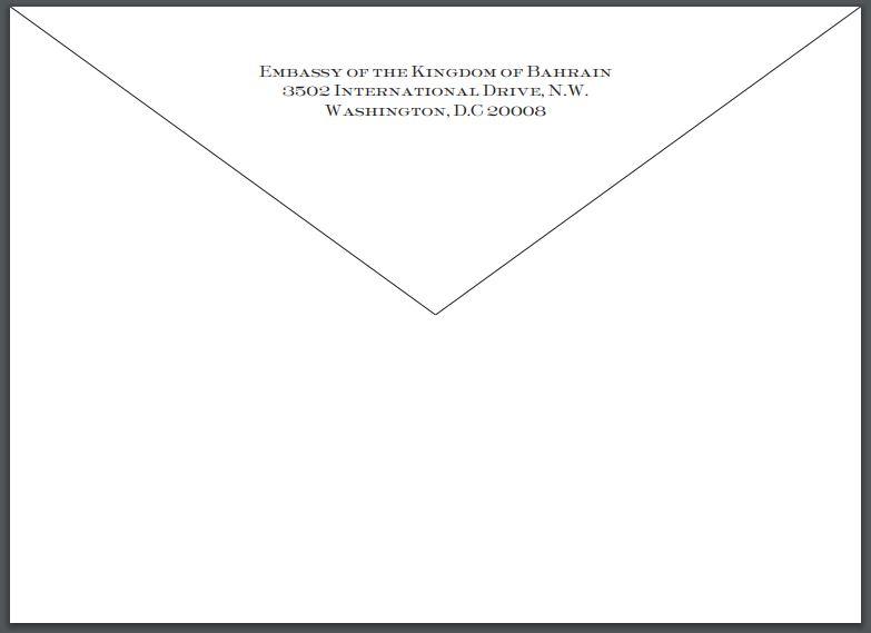 Bespoke Proof | Bahrain Embassy Stationery | Correspondence Sheet and Envelope | Gold Seal and Text in Two Locations - Text on Large Correspondence Sheets and Text on Envelope Set | Hand Engraved | Sterling and Burke Ltd-Custom Stationery-Sterling-and-Burke