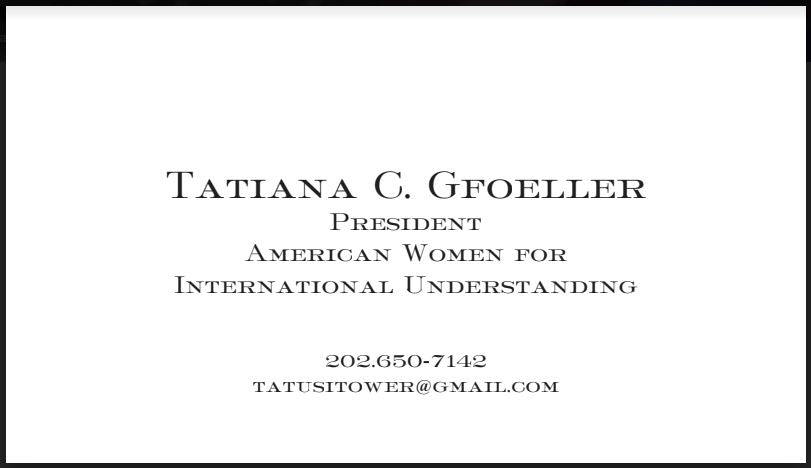 Bespoke Stationery | Business Card | Ambassador Tatiana Gfoeller