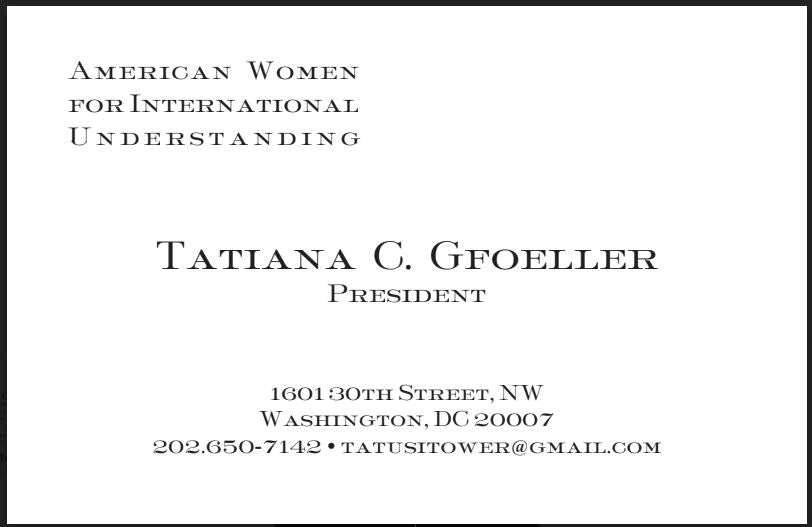 Bespoke Stationery | Business Card | Ambassador Tatiana Gfoeller