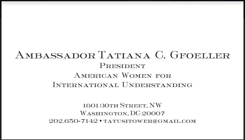 Bespoke Stationery | Business Card | Ambassador Tatiana Gfoeller