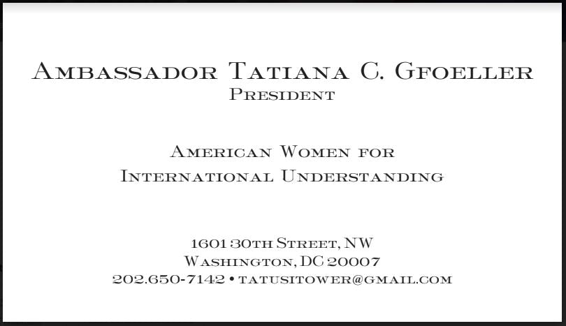 Bespoke Stationery | Business Card | Ambassador Tatiana Gfoeller