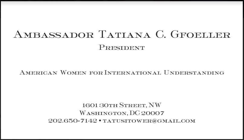 Bespoke Stationery | Business Card | Ambassador Tatiana Gfoeller