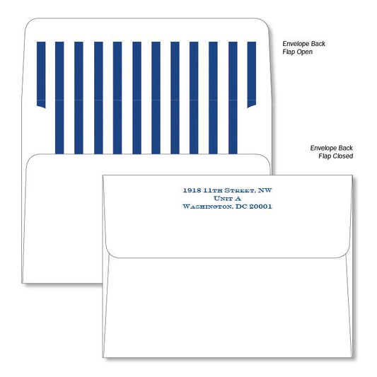 Custom Stationery | Well Priced / Nice Quality | Personal Stationery | Correspondence Cards | Navy Blue Border | Lined Envelope | Personalization with Address and Stationery Box | Thermography-Custom Stationery-Sterling-and-Burke
