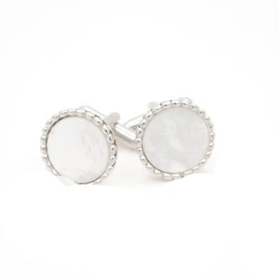 Silver Beaded Edge Stud / Cufflink Set | Mother of Pearl | Sterling and Burke-Cufflinks and Stud Sets-Sterling-and-Burke