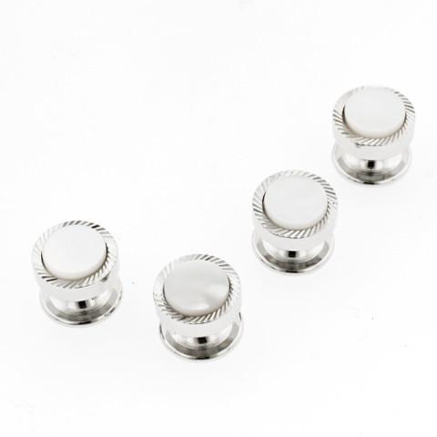 Silver Feathered Edge Stud / Cufflink Set | Mother of Pearl | Sterling and Burke-Cufflinks and Stud Sets-Sterling-and-Burke