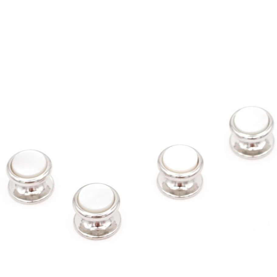 Silver Smooth Edge Stud / Cufflink Set | Mother of Pearl | Sterling and Burke-Cufflinks and Stud Sets-Sterling-and-Burke